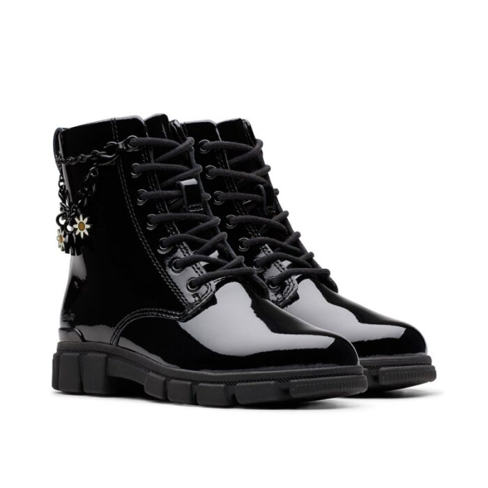 Clarks Evyn Charm Older Boots – Black Patent – Girls Boots - Crep Direct UK