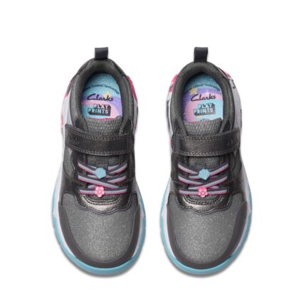 Clarks Tidal Star Kids Trainers – Gun Metal Leather – Girls Shoes - Crep Direct UK