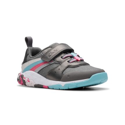 Clarks Tidal Star Toddler Trainers – Gun Metal – Girls Shoes - Crep Direct UK