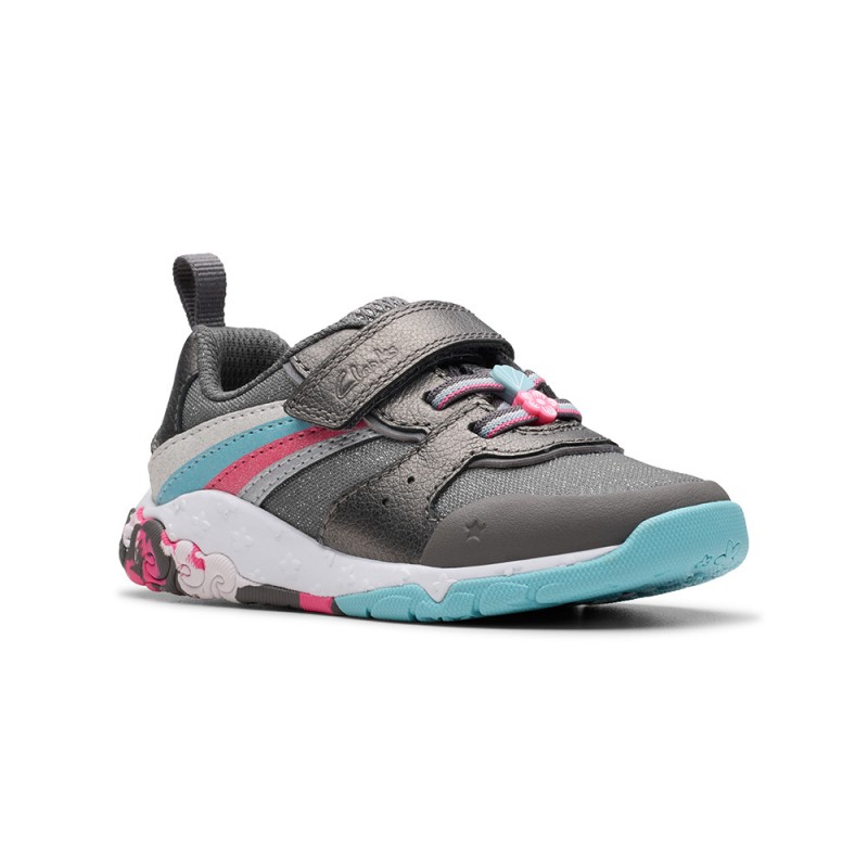 Clarks Tidal Star Toddler Trainers – Gun Metal – Girls Shoes - Crep Direct UK