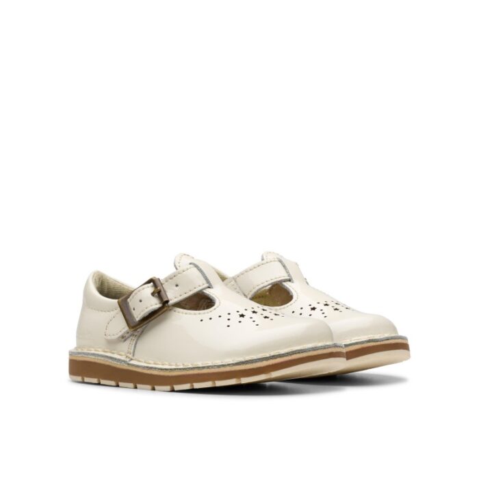Clarks Joyful Skip Toddler Shoes – White Patent – Girls Shoes - Crep Direct UK