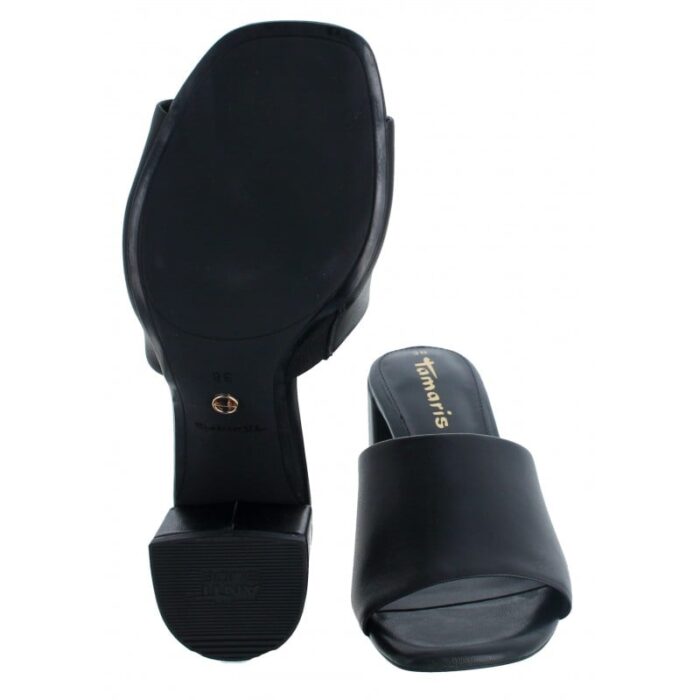 Tamaris 27204 Heeled Mules – Black Leather – Womens Sandals, Sliders & Toe Posts - Crep Direct UK
