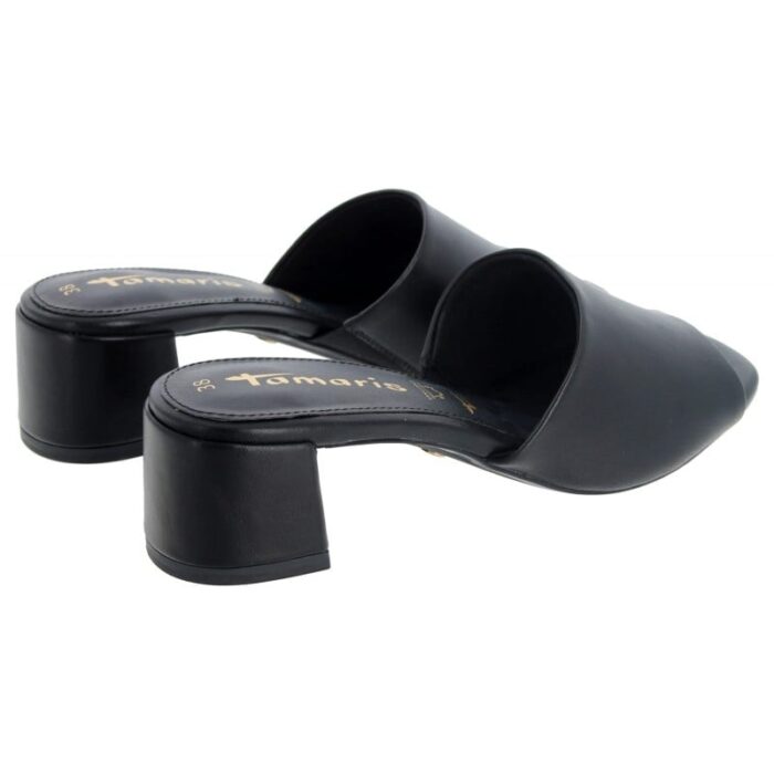 Tamaris 27204 Heeled Mules – Black Leather – Womens Sandals, Sliders & Toe Posts - Crep Direct UK