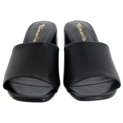 Tamaris 27204 Heeled Mules – Black Leather – Womens Sandals, Sliders & Toe Posts - Crep Direct UK