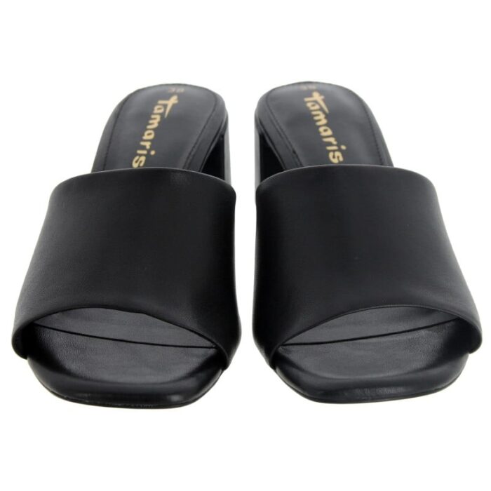 Tamaris 27204 Heeled Mules – Black Leather – Womens Sandals, Sliders & Toe Posts - Crep Direct UK