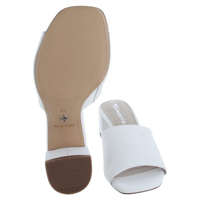 Tamaris 27204 Heeled Mules – White Leather – Womens Sandals, Sliders & Toe Posts - Crep Direct UK