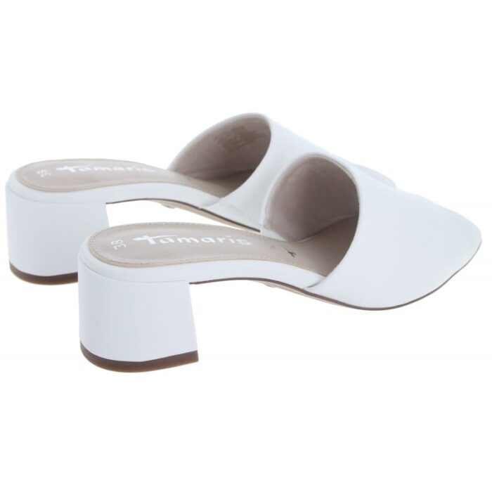 Tamaris 27204 Heeled Mules – White Leather – Womens Sandals, Sliders & Toe Posts - Crep Direct UK