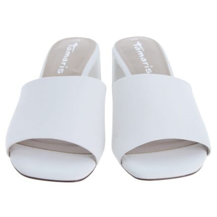 Tamaris 27204 Heeled Mules – White Leather – Womens Sandals, Sliders & Toe Posts - Crep Direct UK