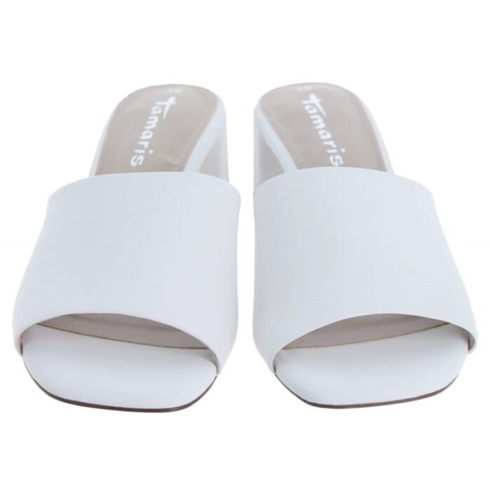 Tamaris 27204 Heeled Mules – White Leather – Womens Sandals, Sliders & Toe Posts - Crep Direct UK