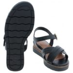 Tamaris 28202 Wedge Sandals – Black Leather – Womens Sandals, Sliders & Toe Posts - Crep Direct UK