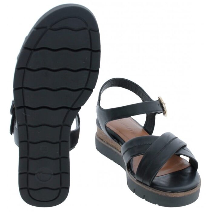 Tamaris 28202 Wedge Sandals – Black Leather – Womens Sandals, Sliders & Toe Posts - Crep Direct UK