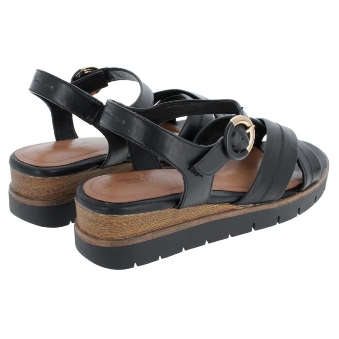 Tamaris 28202 Wedge Sandals – Black Leather – Womens Sandals, Sliders & Toe Posts - Crep Direct UK