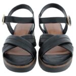 Tamaris 28202 Wedge Sandals – Black Leather – Womens Sandals, Sliders & Toe Posts - Crep Direct UK