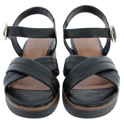 Tamaris 28202 Wedge Sandals – Black Leather – Womens Sandals, Sliders & Toe Posts - Crep Direct UK