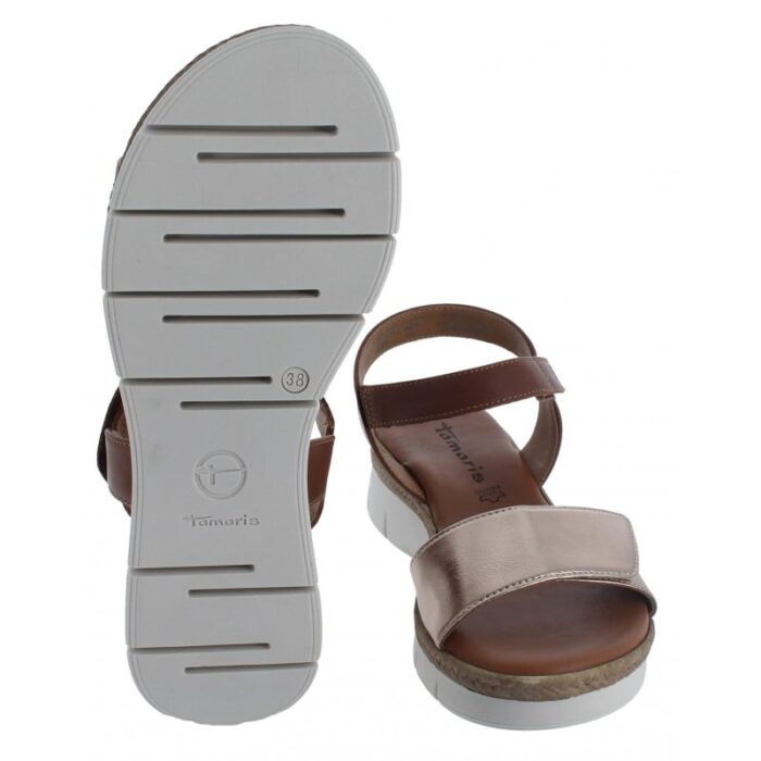 Tamaris 28220 Sandals – Tan/Gold Leather – Womens Sandals, Sliders & Toe Posts - Crep Direct UK