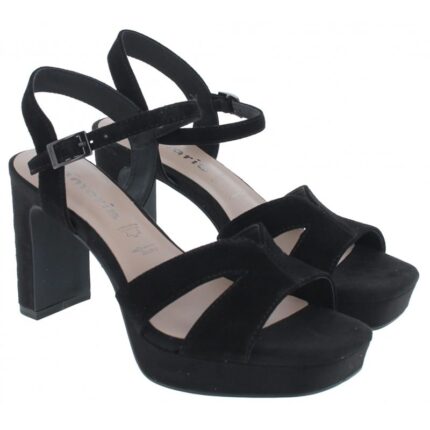 Tamaris Luzie 28309 Heeled Sandals - Black Suede - Womens Sandals, Sliders & Toe Posts