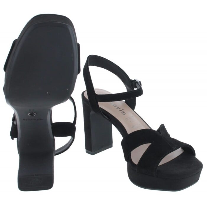 Tamaris Luzie 28309 Heeled Sandals – Black Suede – Womens Sandals, Sliders & Toe Posts - Crep Direct UK