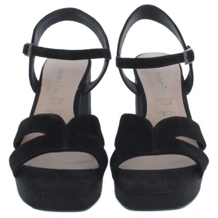 Tamaris Luzie 28309 Heeled Sandals – Black Suede – Womens Sandals, Sliders & Toe Posts - Crep Direct UK
