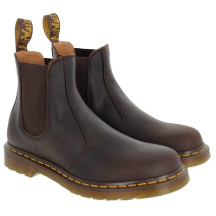 Dr. Martens 2976 Yellow Stitch Chelsea Boots - Dark Brown Leather - Mens Boots