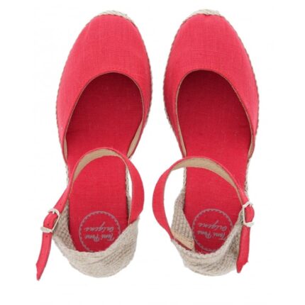Toni Pons Caldes Wedge Espadrilles – Vermell Linen – Womens Espadrilles - Crep Direct UK