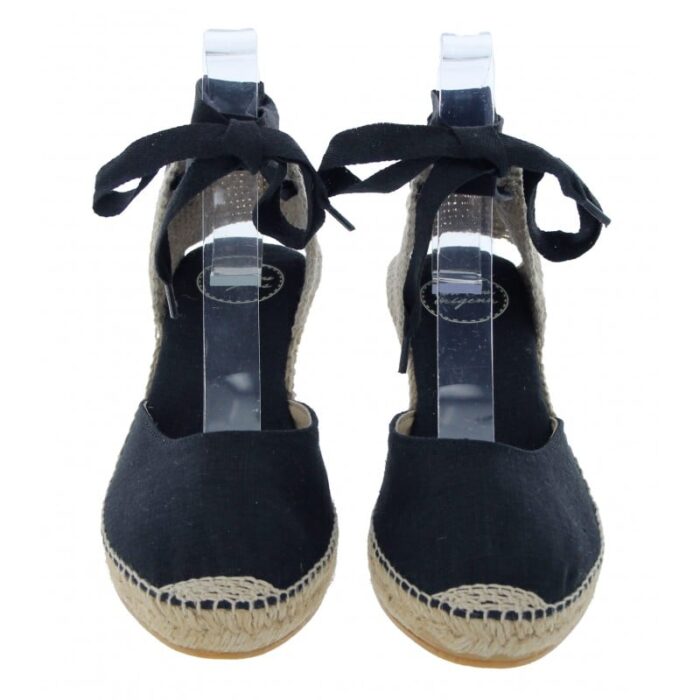 Toni Pons Calonge Wedge Espadrilles – Black Linen – Womens Espadrilles - Crep Direct UK
