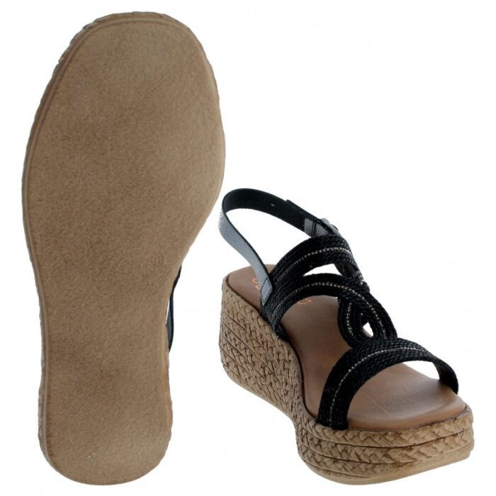 Porronet 3036 Wedge Sandals – Plomo Black Leather – Womens Sandals, Sliders & Toe Posts - Crep Direct UK