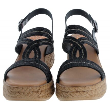 Porronet 3036 Wedge Sandals – Plomo Black Leather – Womens Sandals, Sliders & Toe Posts - Crep Direct UK