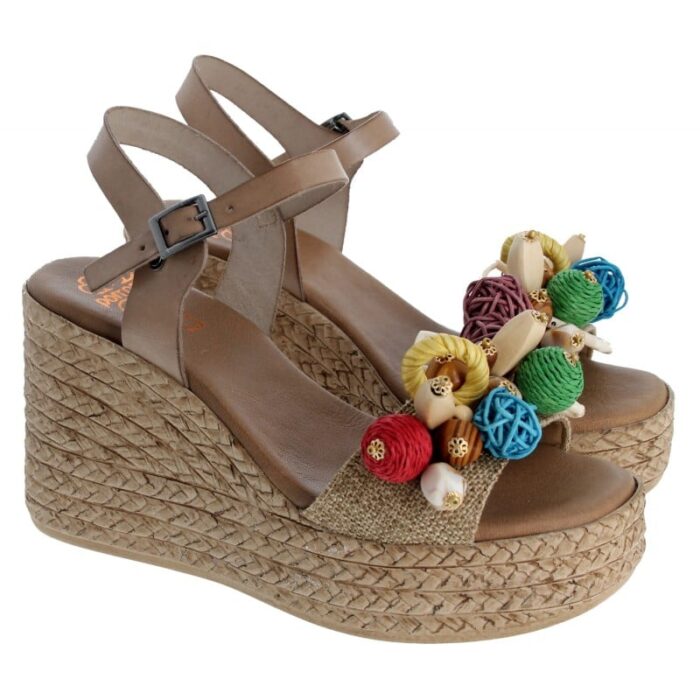 Porronet 3066 High Wedge Sandals – Taupe Leather – Womens Sandals, Sliders & Toe Posts - Crep Direct UK