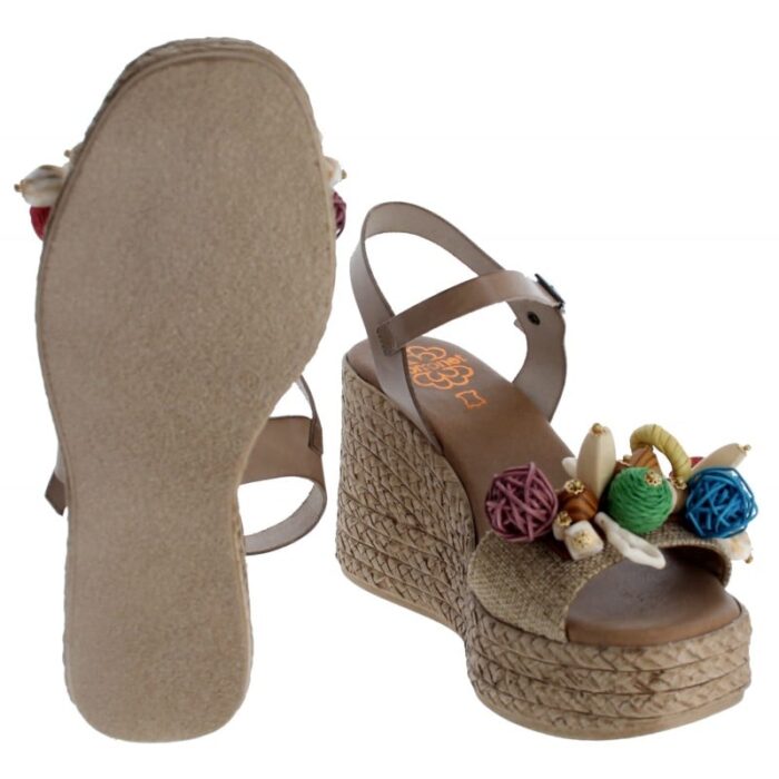Porronet 3066 High Wedge Sandals – Taupe Leather – Womens Sandals, Sliders & Toe Posts - Crep Direct UK
