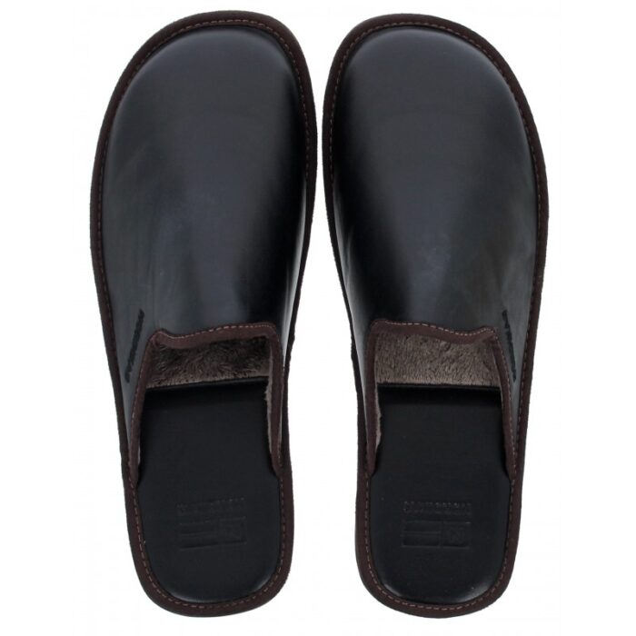 Nordikas Norwood III 131 Mule Slippers – Black Leather – Mens Slippers - Crep Direct UK