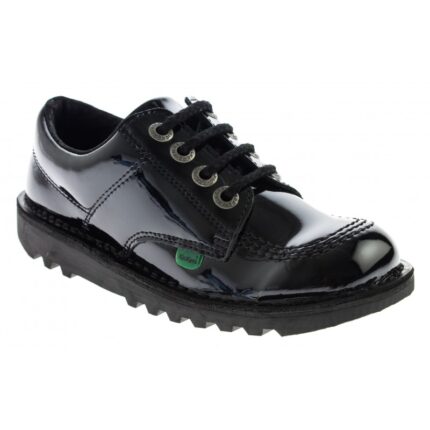 Kickers Kick Lo Core Junior School Shoes – Black Patent – Girls School Shoes - Crep Direct UK