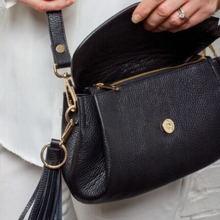 The Golden Boot Golden Boot Alba Shoulder Bag – Black Leather – Personalised Gifts for Her - Crep Direct UK