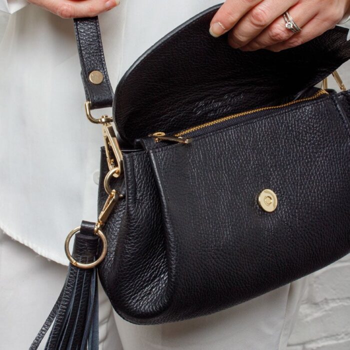 The Golden Boot Golden Boot Alba Shoulder Bag – Black Leather – Personalised Gifts for Her - Crep Direct UK