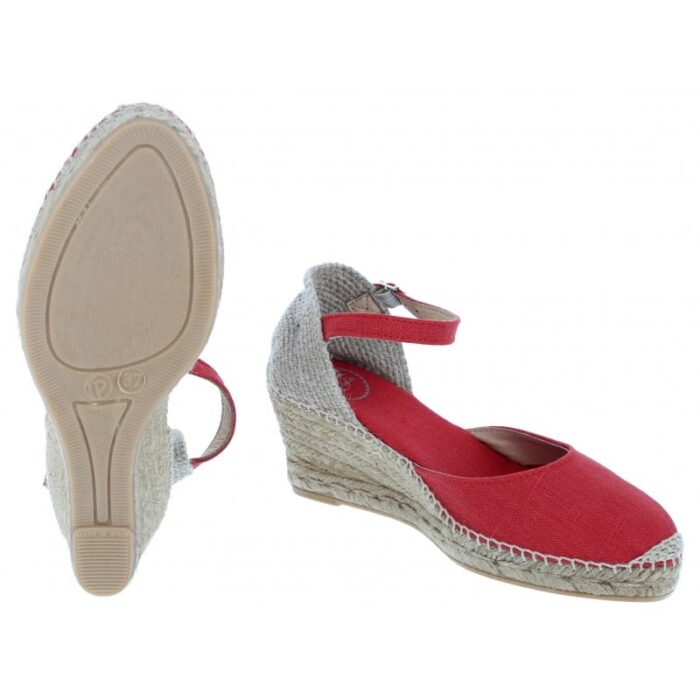 Toni Pons Caldes Wedge Espadrilles – Vermell Linen – Womens Espadrilles - Crep Direct UK