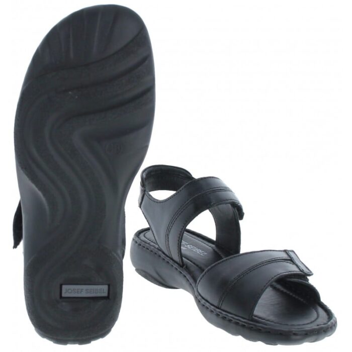 Josef Seibel Debra 19 76719 Velcro Sandals – Black Leather – Womens Sandals, Sliders & Toe Posts - Crep Direct UK