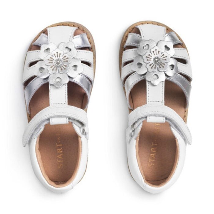 Start-Rite Flora Sandals – White/Silver Leather – Girls Sandals - Crep Direct UK