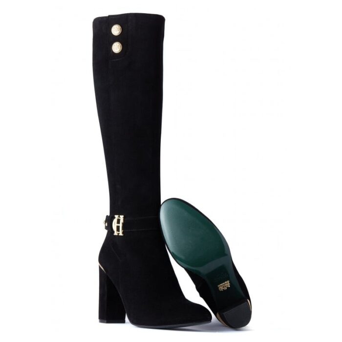 Holland Cooper Marlborough Knee High Boots – Black Suede – Womens Boots - Crep Direct UK