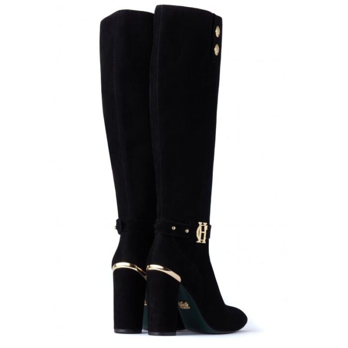 Holland Cooper Marlborough Knee High Boots – Black Suede – Womens Boots - Crep Direct UK