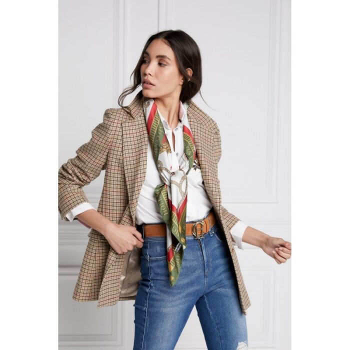 Holland Cooper Regal Horse Silk Scarf – Racing Green Heritage Red – Ladies Clothing - Crep Direct UK