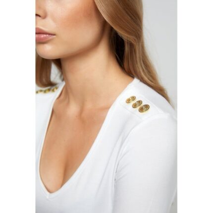 Holland Cooper Long Sleeve Vee Neck Tee – White – Ladies Clothing - Crep Direct UK