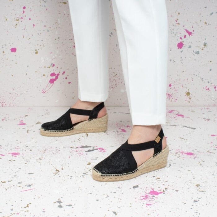 Toni Pons Triton Wedge Espadrilles – Black Cotton – Womens Sandals, Sliders & Toe Posts - Crep Direct UK