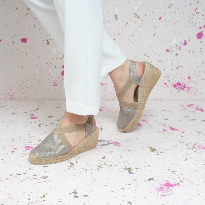 Toni Pons Triton Wedge Espadrilles – Platinum Cotton – Womens Sandals, Sliders & Toe Posts - Crep Direct UK