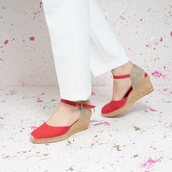 Toni Pons Caldes Wedge Espadrilles – Vermell Linen – Womens Espadrilles - Crep Direct UK