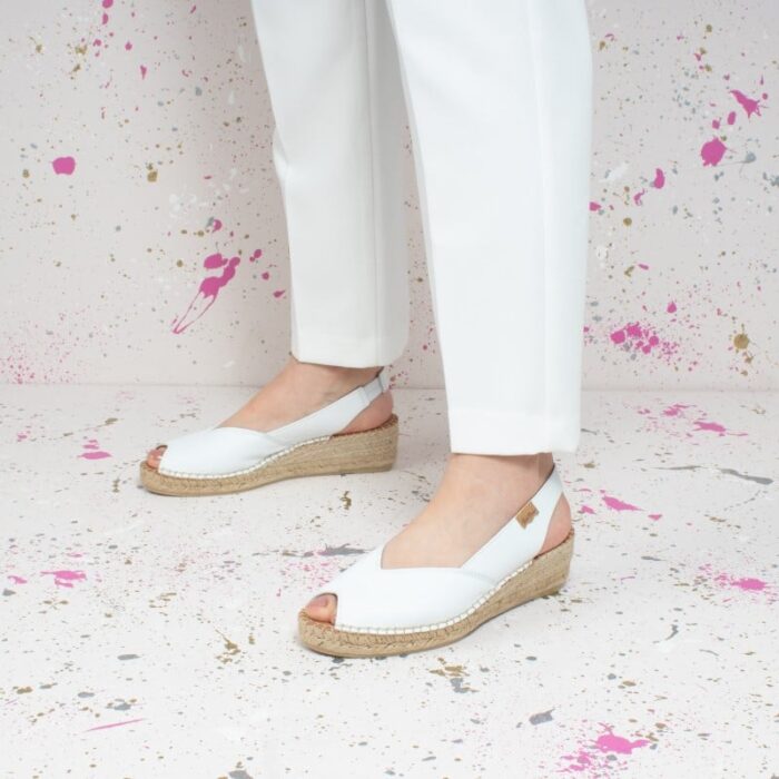 Toni Pons Bernia-P Peep Toe Espadrilles – White Leather – Womens Sandals, Sliders & Toe Posts - Crep Direct UK