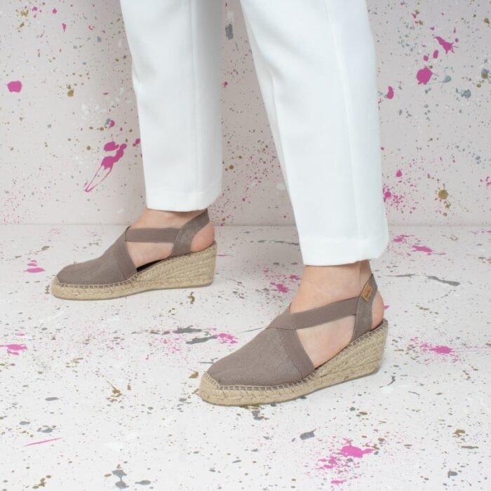 Toni Pons Ter Wedge Espadrilles – Taupe Cotton – Womens Espadrilles - Crep Direct UK