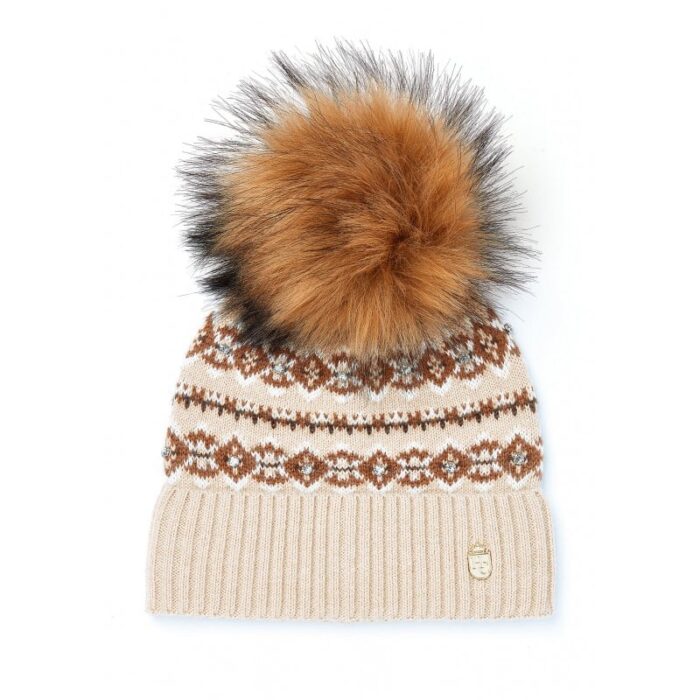 Holland Cooper Jennifer Fairisle Bobble Hat – Light Camel – Ladies Clothing - Crep Direct UK