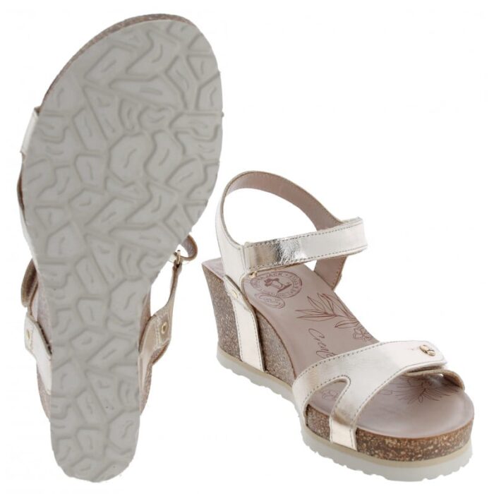 Panama Jack Julia Shine Wedge Sandals – Gold Leather – Womens Sandals, Sliders & Toe Posts - Crep Direct UK