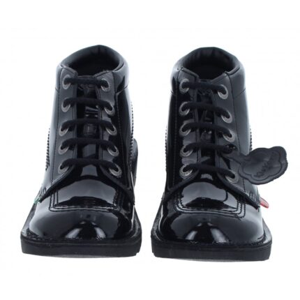 Kickers Kick Hi Youth Boots – Black Patent – Girls School Shoes - Crep Direct UK