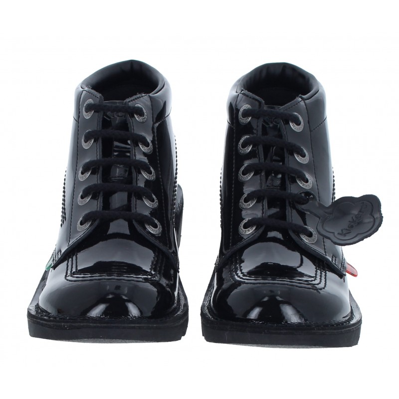 Kickers Kick Hi Youth Boots – Black Patent – Girls School Shoes - Crep Direct UK