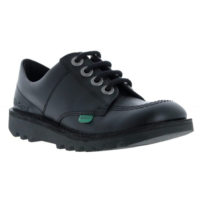 Kickers Kick Lo Youth School Shoes – Black Leather – Boys School Shoes - Crep Direct UK
